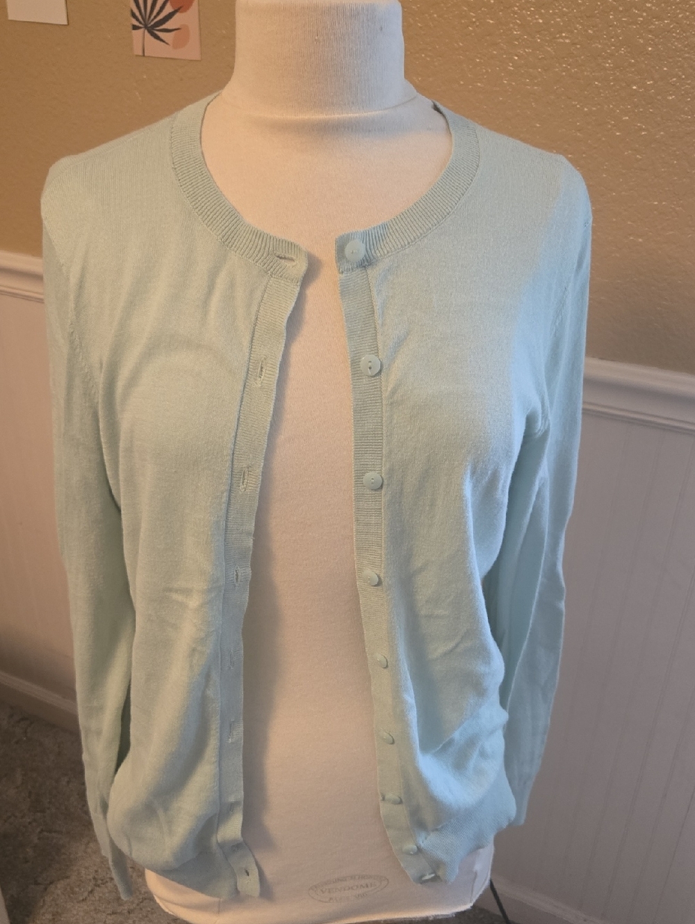 LOFT Light Aqua Round-Neck Button Cardigan